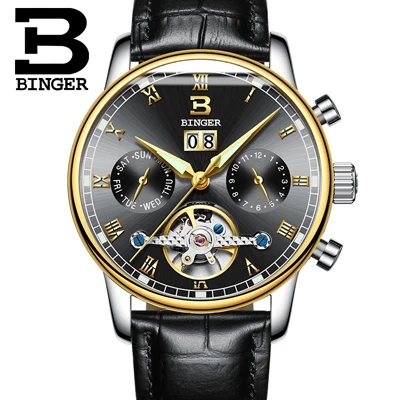 Швейцарские Бингер мужские часы люксовый бренд Tourbillon fulll из нержавеющей стали водонепроницаемые механические наручные часы B-8604-6 - Цвет: Item 11