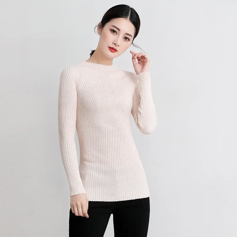 

Women's Elastic Sweater And Pullover 2018 Autumn Winter Female Turtleneck Long Sleeve Cashmere Wool Blend Sweater Knitted Tops