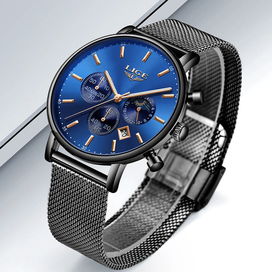 LIGE женские модные синие женские кварцевые часы сетка высококачественный ремешок для часов повседневные водонепроницаемые наручные часы женские часы Reloj Mujer