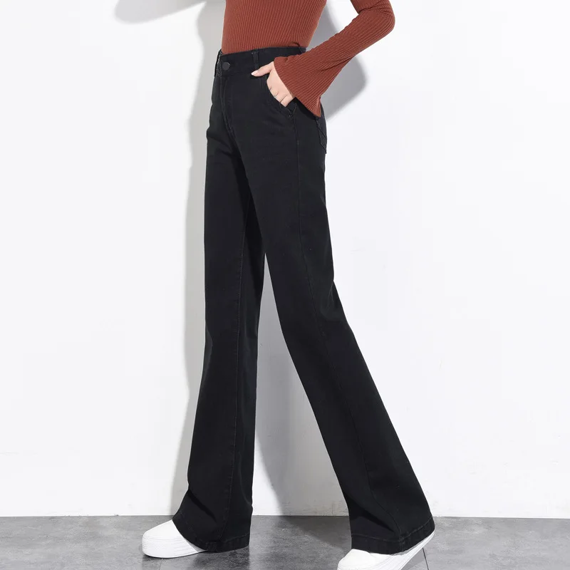 #6827 Autumn Winter Black Wide Leg Jeans Woman Korean High Waist Fashion Straight Bell Bottom Jeans Basic Long Formal Jean Femme 2 #6827 Autumn Winter Black Wide Leg Jeans Woman Korean High Waist Fashion Straight Bell Bottom Jeans Basic Long Formal Jean Femme 2