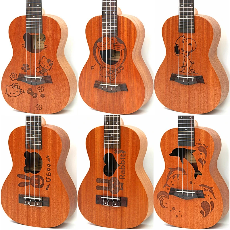 

21 inch Hawaiian Ukulele Soprano Uku Small Guitar Cartoon Patterns Kids Gift Sapele Ukelele Rosewood Fingerboard hawai