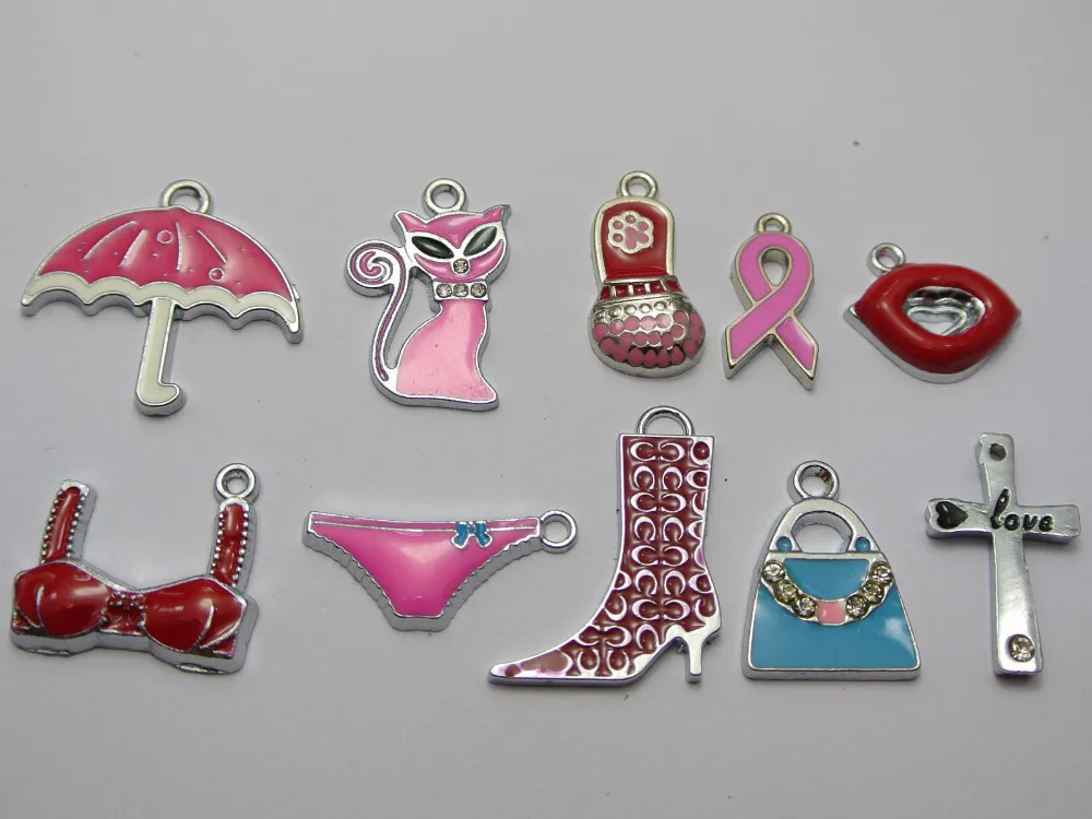 10 Assorted Enamel Alloy Charms Pendants Bra Knickers Tags Bracelets Necklace|necklace bra|bracelet dragonbracelet reminder - AliExpress