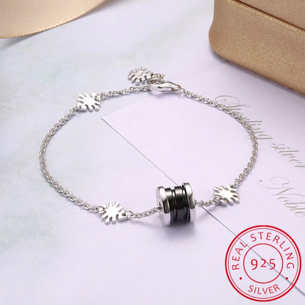 

LEKANI Fine Jewelry 925 Sterling Silver White/black Ceramic Luck Beads Bracelet & Bangle Wholesale Cute for Women Gift