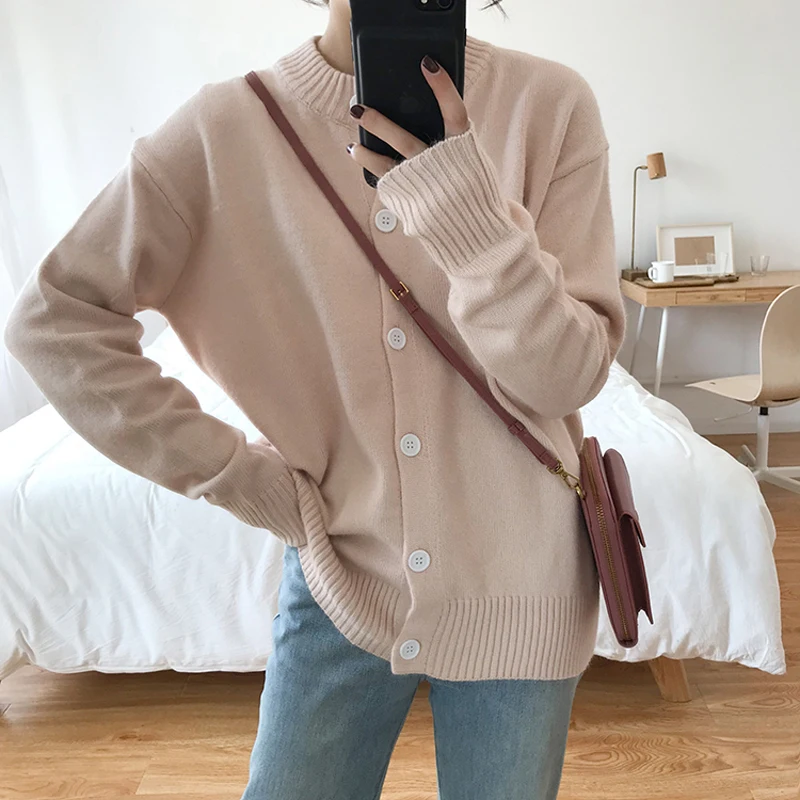 

New Korean Candy Color Women Knitted Cardigans Sweaters Autumn Winter Single-breasted Long Sleeve Casual Sweater Coat