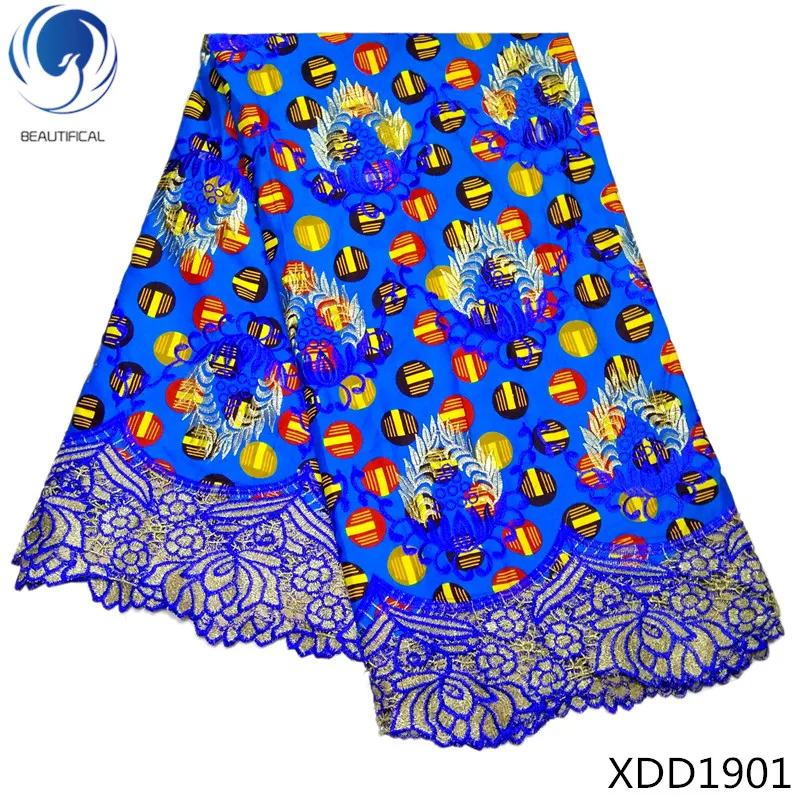 BEAUTIFICAL Afican кружевной ткани 2018 воск высокого качества mix гипюр кружева с вышивкой воск для женщин одевания 6 ярдов XDD19