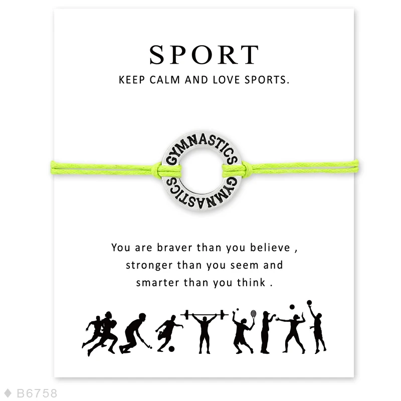 

() Custom- Silver Gymnastics Charm Bracelets for Women Girls Adjustable Friendship Bracelets Statement Aqua With Card