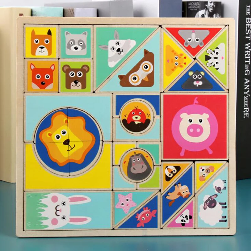 

Montessori Wooden Jigsaw Puzzle Board Cartoon Colorful Baby Educational Wooden Toy for Children Learning Developing Toys