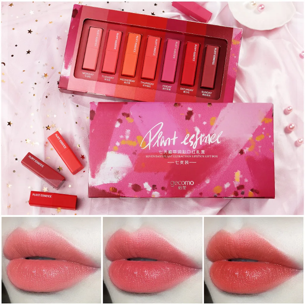 

7pcs/lot lip Red Tint Nude Batom Makeup Set Kit Matte Lipstick Waterproof Nutritious Velvet Lip Stick Drop Shipping