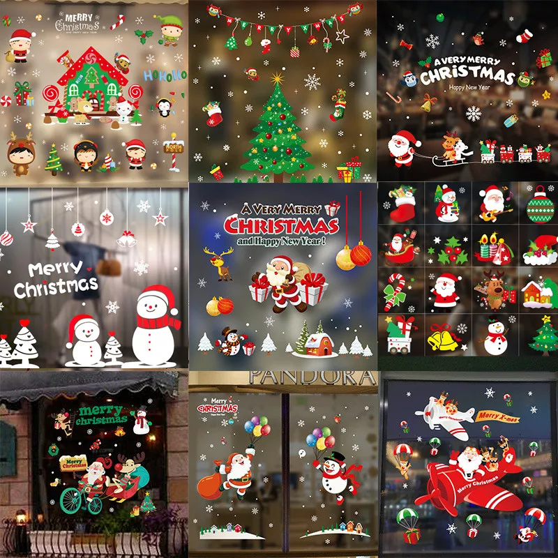 Веселые рождественские, оконные, на стекло Стикеры s DIY Съемные Стенки Стикеры Санта-Клаус снеговика Рождественская одежда для рождественской вечеринки декор для магазинов и домашнего использования
