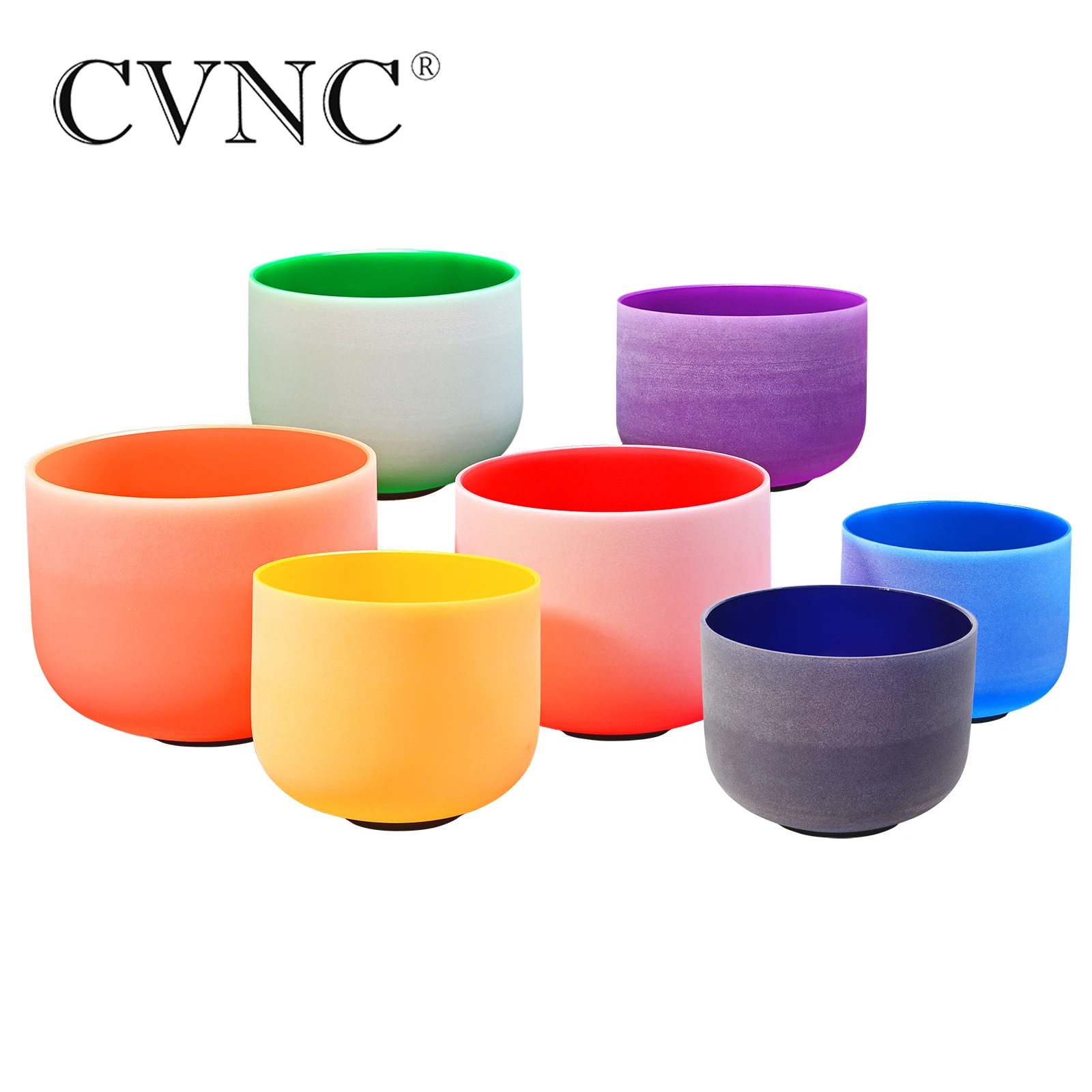 

CVNC 8"-10" Chakra Tuned Set of 7pcs Note CDEFGAB Colored Frosted Quartz Crystal Singing Bowl