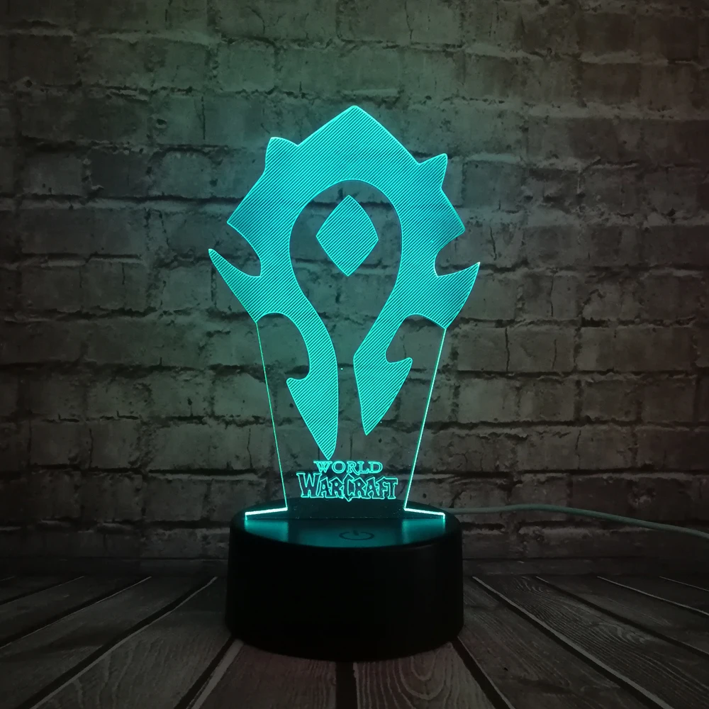 NEW 3D Lamp GAME WOW World of Warcraft Tribal Signs 7 Color Desk Table LED Night Light Kids Children Holiday Xmas Gift Illusion