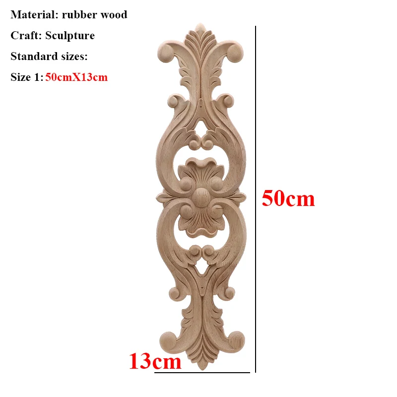 Неокрашенная древесина, дуб, резная волнистая Цветочная наклейка, угловая аппликация для декора мебели для дома, декоративная деревянная резная длинная аппликация - Цвет: 50cmX13cm