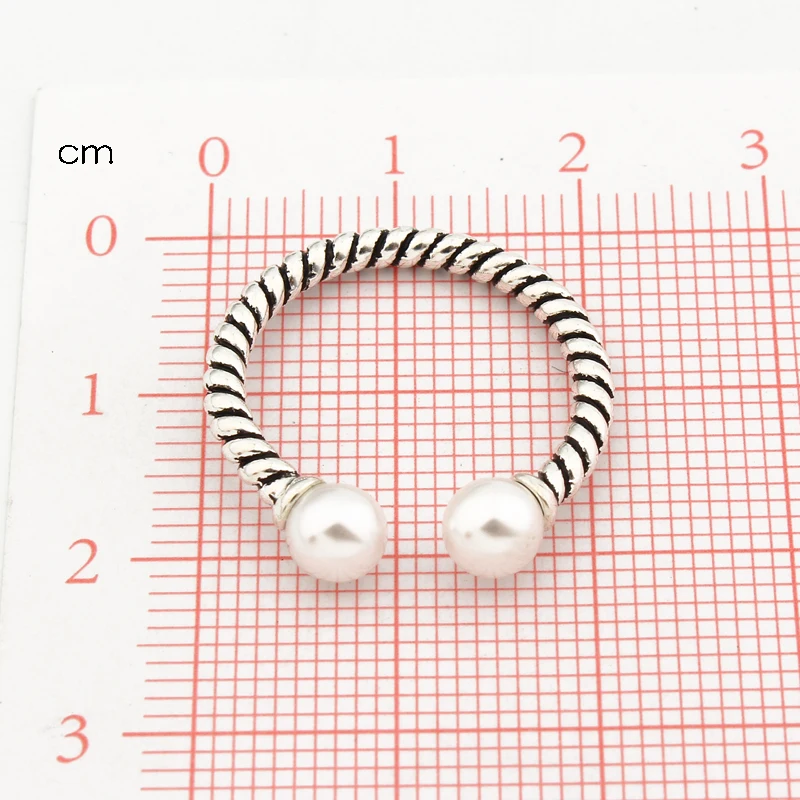 GEOMEE 1Pc Vintage Imitation Pearls Opening Ring for Women Antique Silver Adjustable Ring Fashion Jewelry Anel Feminino R40