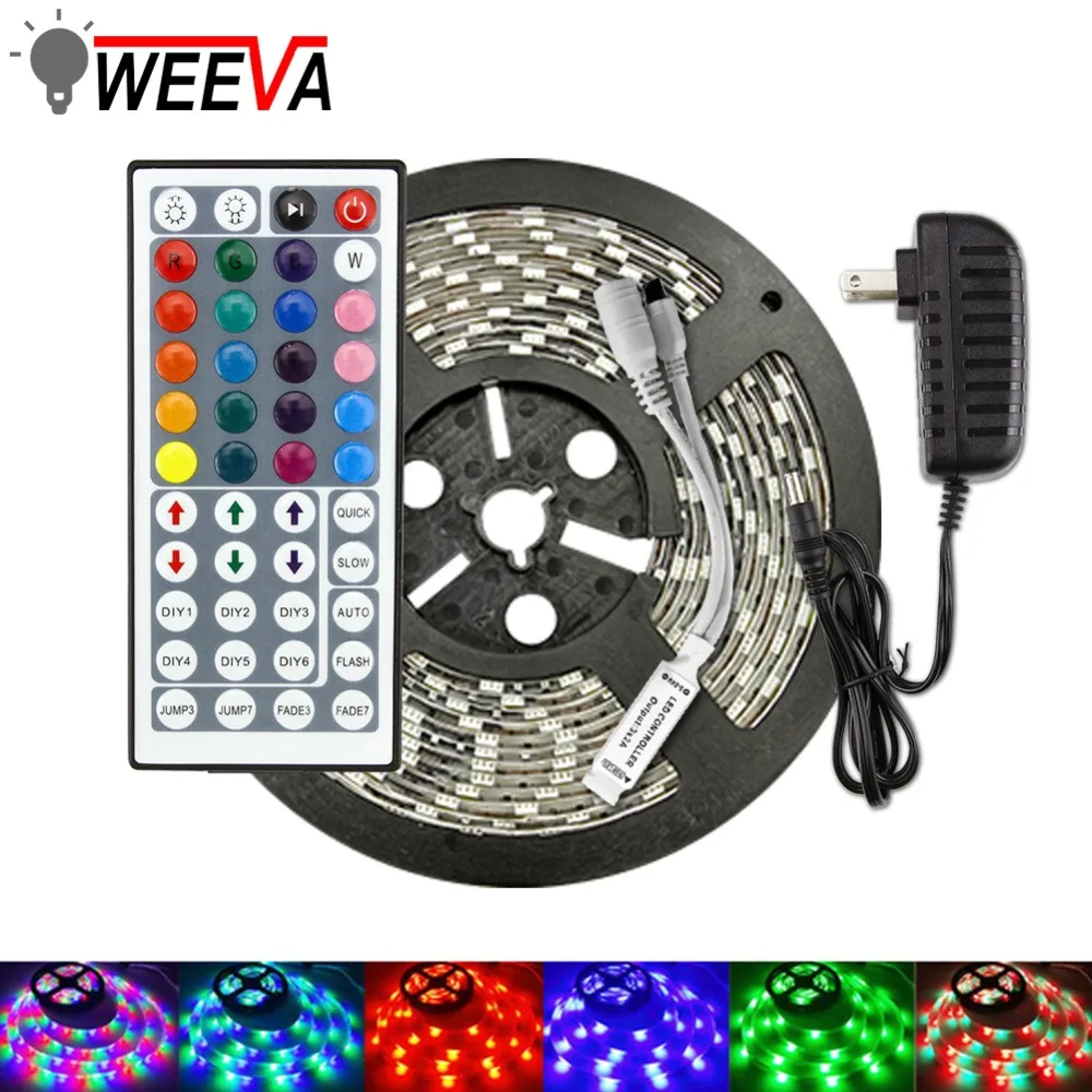 

LED Strip Light Flexible Diode Ribbon Tape DC 12V 1M 2M 3M 4M 5M SMD 2835 5050 RGB Waterproof Power Remote Lighting 24Key 44Key