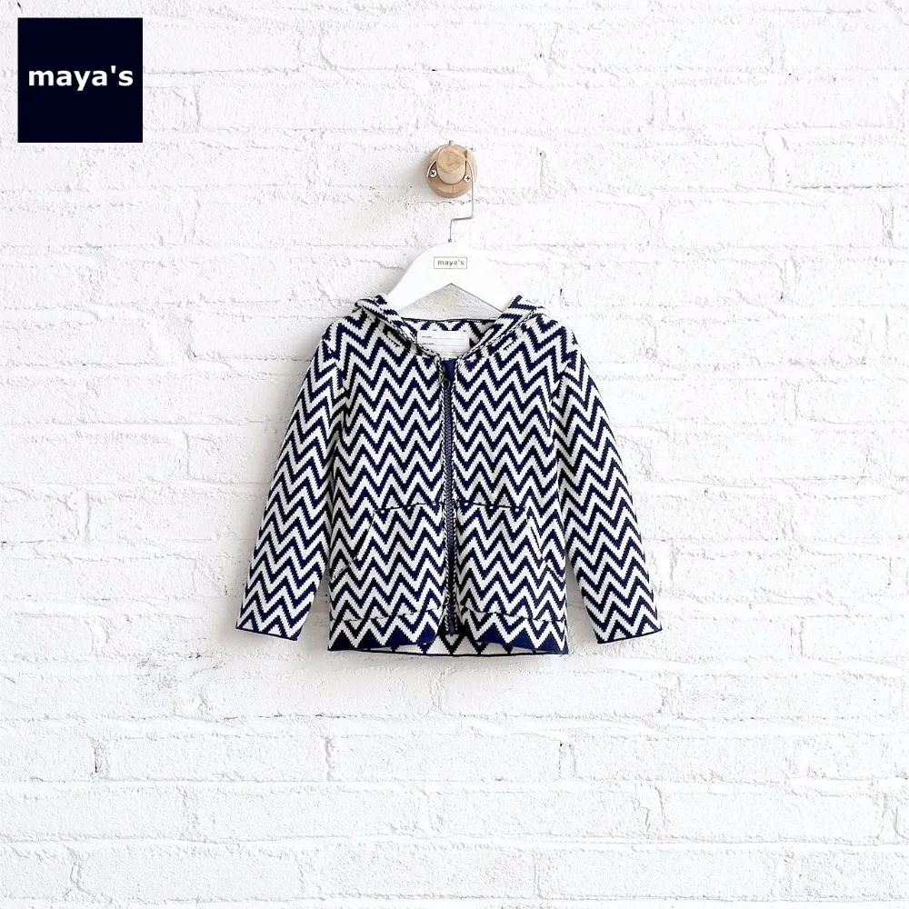 

Mayas Striped Wave Ethnic Knitted Kid Winter Coat Full Sleeves Cotton Vintage Children Jacket Toddler New Warm Outerwear 73021