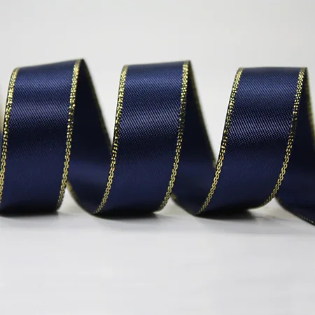 3 6 9 15 22 25 38 мм Двусторонняя атласная лента для ручной работы Browband подарки для одежды упаковка для выпечки полиэстер металлик с золотистыми краями лента - Цвет: 370  Navy