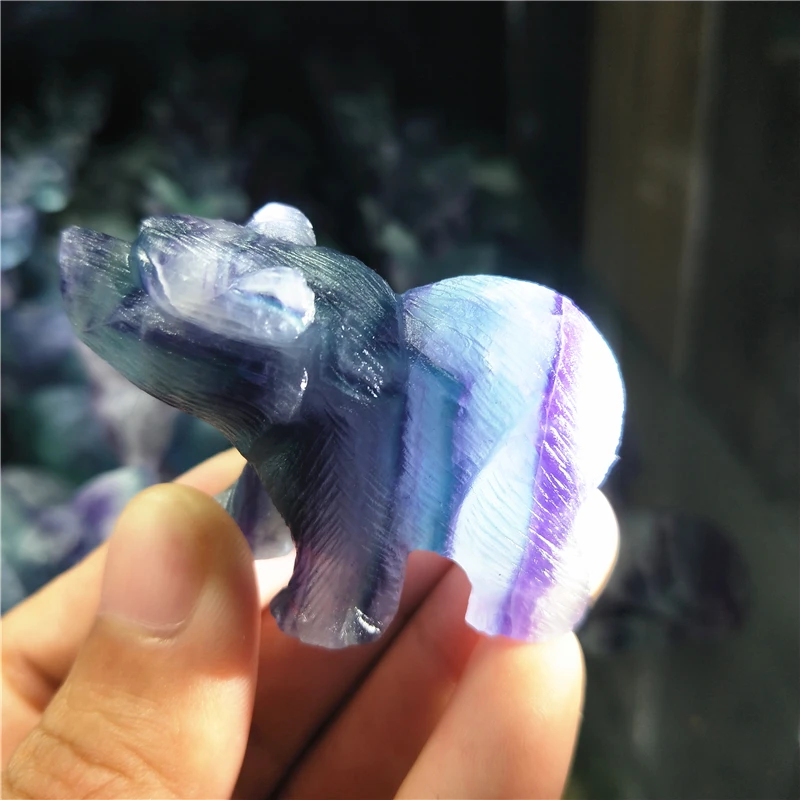 6cm natural quartz crystal color fluorite carving polar bear ornaments family feng shui decoration