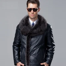 Новое зимнее модное мужское пальто из овечьей шерсти, Натуральная Воловья кожа, большой мех для мужчин, двубортное темно-синее, размера плюс, 3xl, 4xl