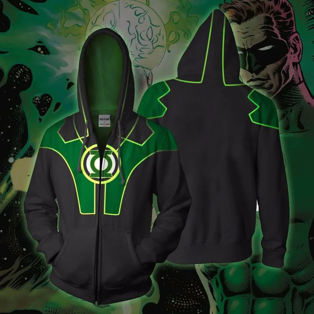 

2019 new hoodie sweatshirt jacket hoodie outfit army costume green lantern 3D printed zip-up hoodie top
