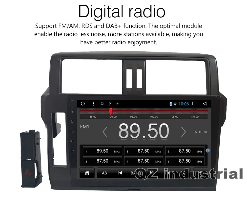 Excellent QZ industrial HD 10.2" Android 8.1 T3 for Toyota 2014-2016 Prado 150 LC150 Car DVD player with Canbus 3G 4G WIFI RDS Navi Radio 2