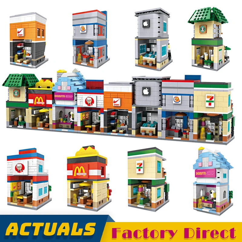 

Mini City Street View Set 7-11 KFCA Retail Food Store Coffee Apple Store Building Blocks Bricks Toy for Kids LegoINGlys