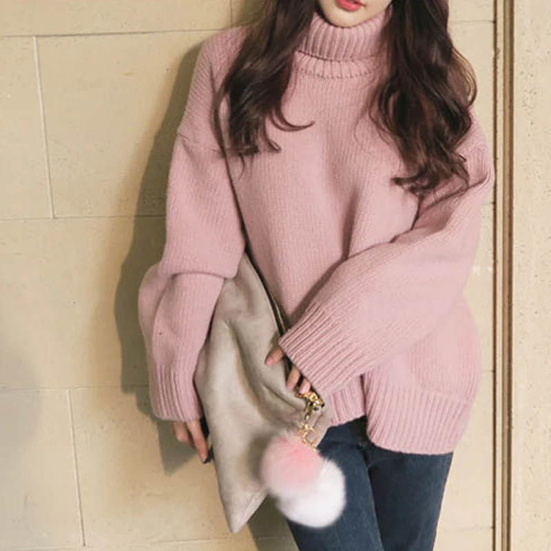 Зимние женские свитера уличная свободная водолазка рукав «летучая мышь» пуловеры корейские шикарные женские теплые кашемировые