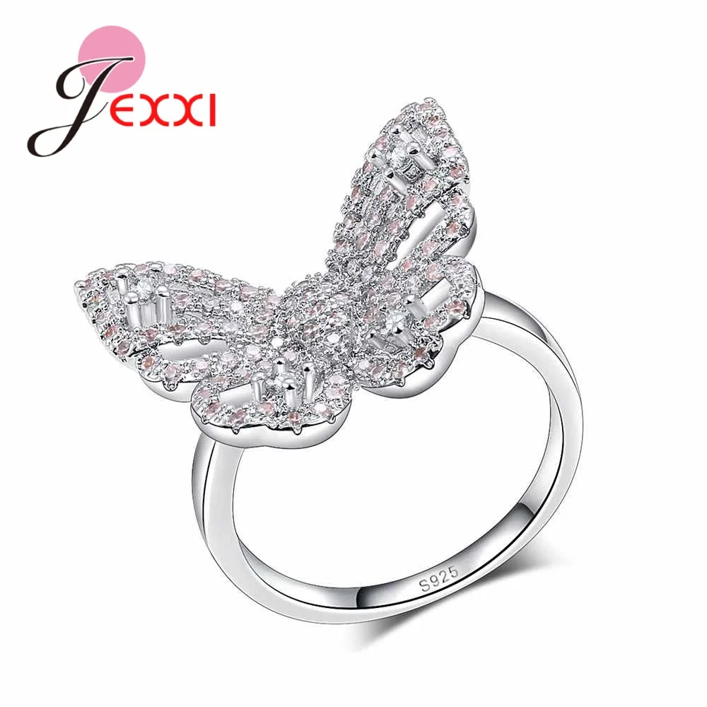 

JEXXI Butterfly Shape Fashion 925 Sterling Silver Cubic Zirconia Rings For Women Girl Party Birthday Gift Engagement Rings