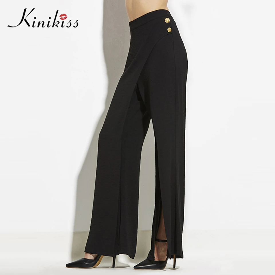 Mujeres negro pantalones de campana pantalones 2018 otoño botón de Metal elegante pantalón verano Sexy moda OL Oficina de señora pantalones largos|bell bottom pants|black bell bottom pantsladies' long pants - AliExpress