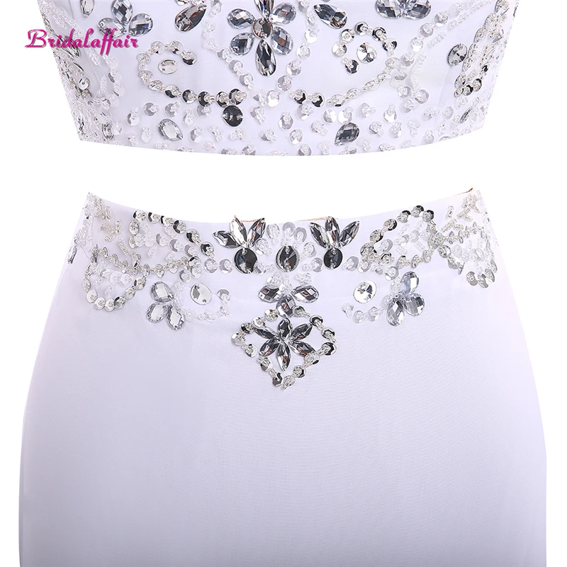 Bridalaffair настоящая фотография из двух частей белый шифоновый кристалл и бисер Выпускные платья без рукавов совок шеи вечерние праздничные платья