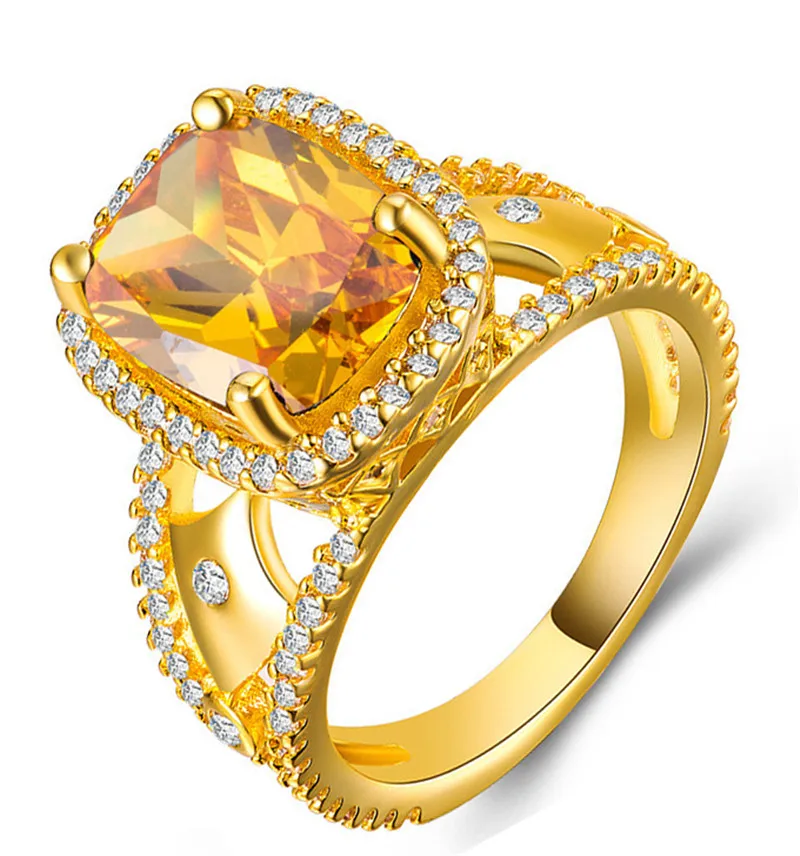 

Luxury Big Green Yellow Purple Blue Stone Rings Jewelry Gold Color Rectangle Finger Rings Women Engagement Wedding Fashion Ring