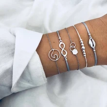 5 шт./компл. богемный ретро в виде ракушки бисером волна кулон кожа тканые серебряный браслет набор для женщин ювелирные изделия для одежды интимные аксессуары