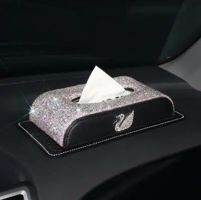 Черный Кожаный Автомобильный держатель для салфеток Bling Crystal multi-use бумажный чехол для полотенец перекачивающая бумага чехол диспенсер автомобильный Декор - Название цвета: With mat