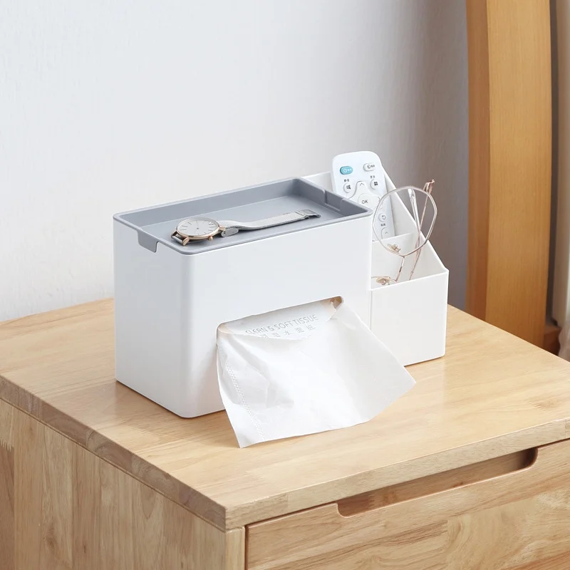 

Plastic Tissue Box Desktop Storage Organizer Multifunctional Remote Control Cosmetic Stationery Sundries Holder Container