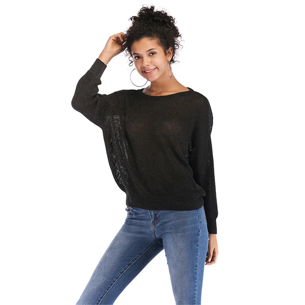 2018 autumn and winter new women's loose tie with two sides wearing sweaters solid color small V-neck pullover tops