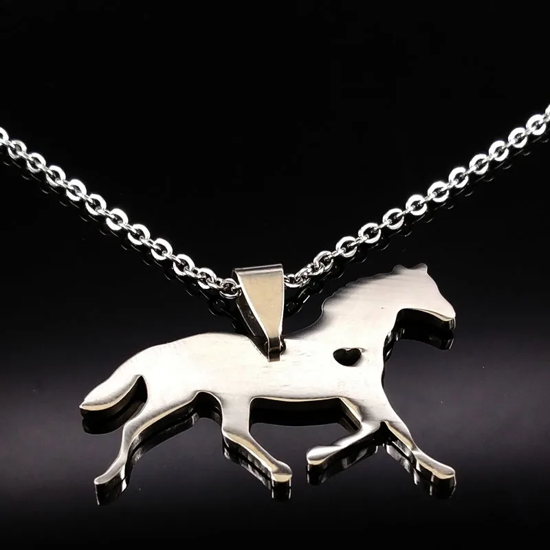 

2019 Fashion Horse Stainless Steel Necklaces Silver Color Chain Choker Necklace Jewelry Women collares N74203