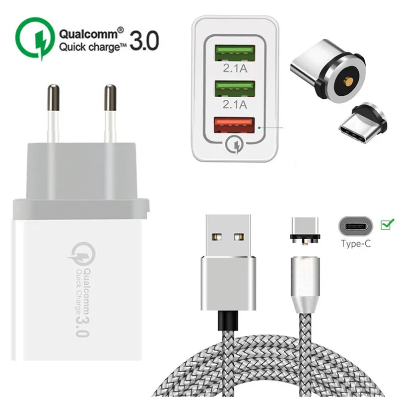 

QC 3.0 Fast Charger Type C Magnet Charge Magnetic USB Cable For Samsung Galaxy Feel 2 A40 S8 Honor 20 9 Huawei P30 Pro P20 lite