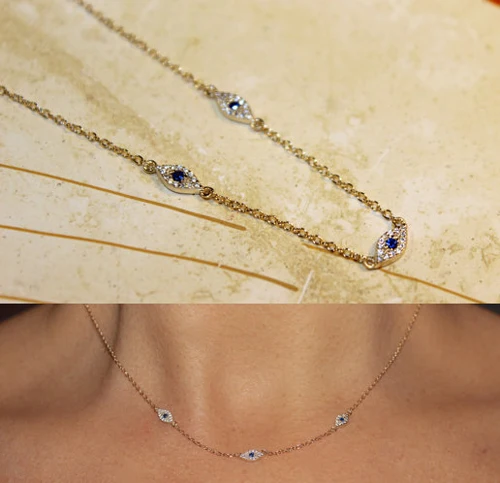 Tanie 2018 piękna srebrna biżuteria minimalna delikatna cz turecki evil eye charm dainty choker obojczyk urocza kobiety dziewczyna naszyjnik łańcuch