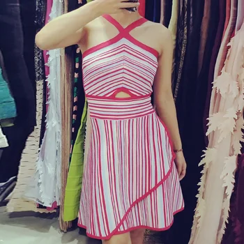 

High Quality Spring Pink Aline Off The Shoulder Rayon Bandage Dress Sleeveless Sexy Bodycon Party Dress