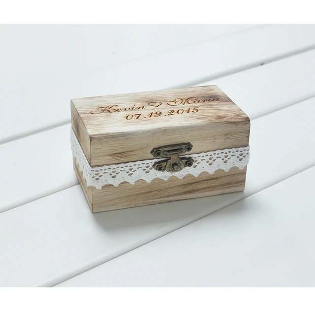 Personalized Gift Rustic Wedding Ring Bearer Box Custom Your Names and