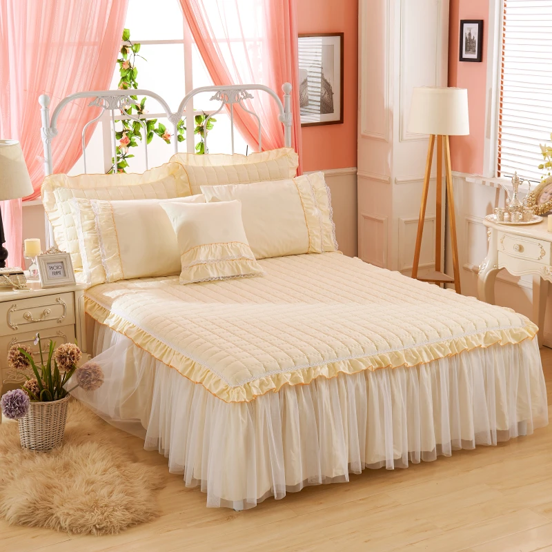 Korean cotton bedspread bed skirt one piece 1.8 Double thick quilted
