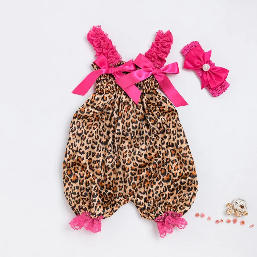 Модный детский комбинезон с принтом леопарда для маленьких мальчиков и девочек, комбинезон+ повязка на голову, комплект одежды
