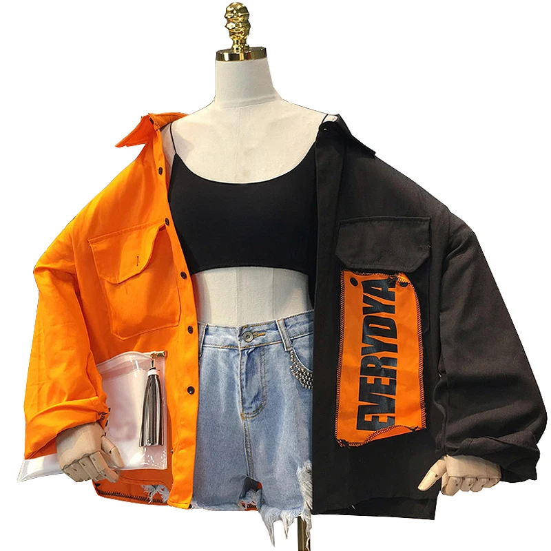 Harajuku Oversize Patchwork Jacket Women 2021 Spring Autumn New Arrival Outwear Coat Hip Hop Streetwear Loose BF Style Jackets