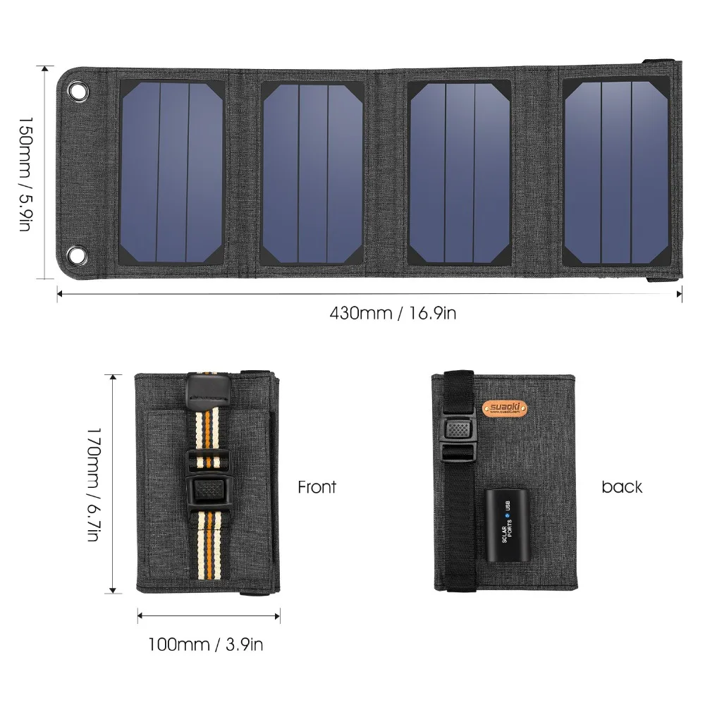

Suaoki 7W Solar Panel 5V Foldable Solar Panel Charger USB Output Portable Foldable Power Bank Solar Charger for Smartphone
