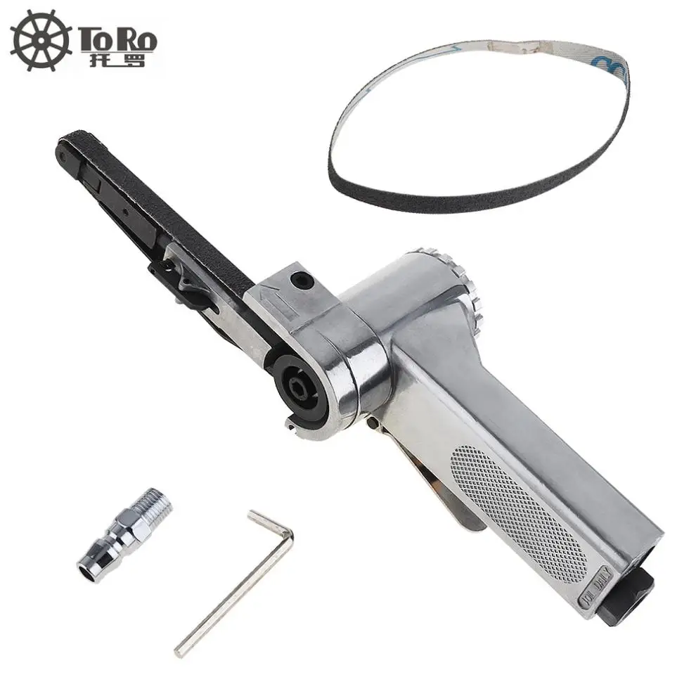 

7100 10mm Pneumatic Air Belt Sander Drawing Machine Polishing Grinding Die-casting Aluminum Tools with 2pcs Sanding Belts