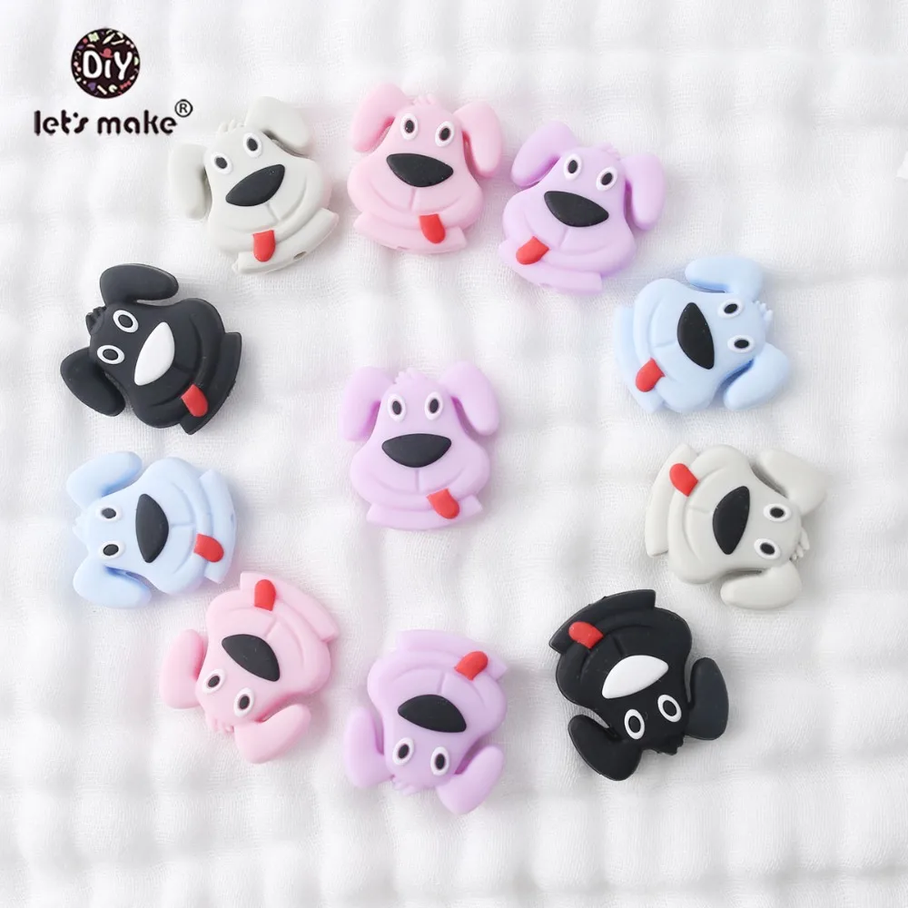 Let's Make Silicone Pug Dog Beads 20pcs Food Grade Silicone Animal Chew