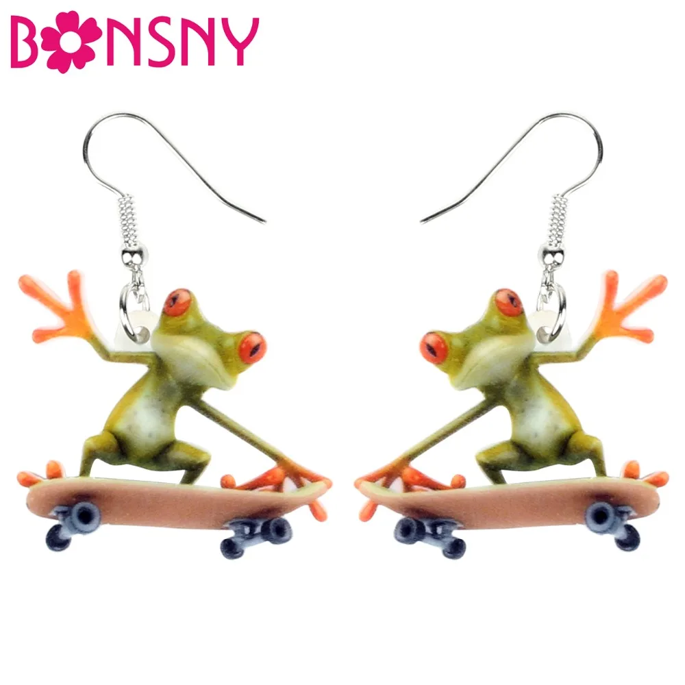 

Bonsny Acrylic Elegant Skateboard Frog Earrings Drop Dangle Big Long Hot Fashion Sports Jewelry For Women Girls Teens Wholesale