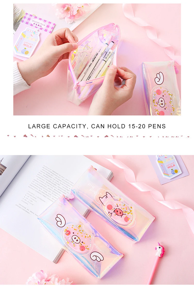 BECODE Cartoon Pencil Case Kawaii Large Capacity Pencilcase School Supplies PVC Pencil Bag Storage Box Pencils Pouch Stationery