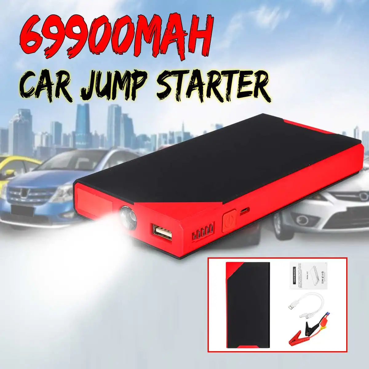 69900mAh Car Jump Starter Power Bank 12V USB LED Portable Multifunction Emergency Car Battery Booster Jumpstarter