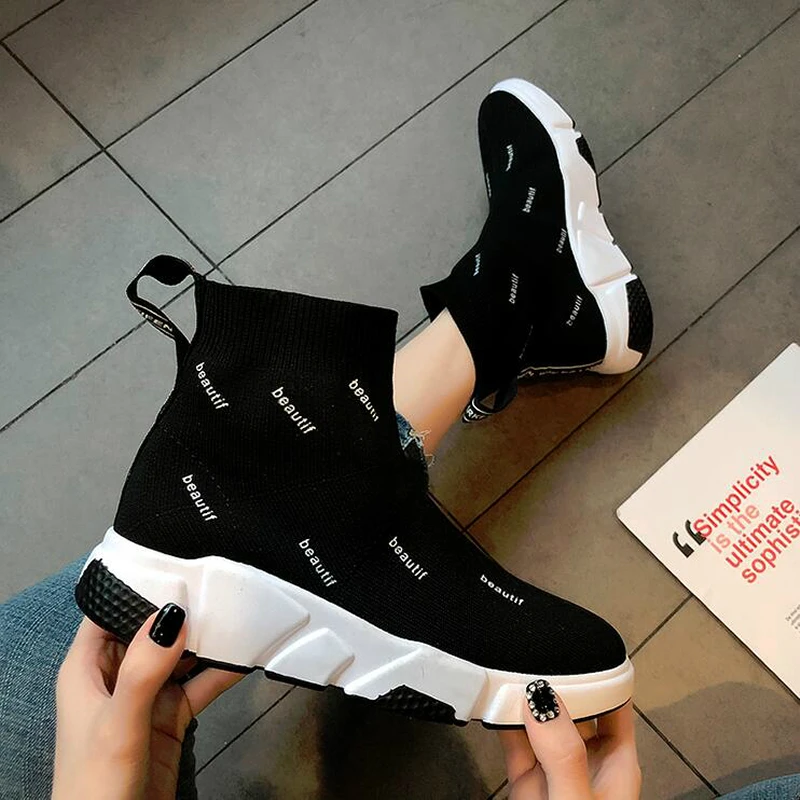 NEW Ankle Trainers Women Flat Shoes Woman Sock Boots tenis feminio Footwear Sneakers Sock Breathable Air Mesh Female Sneakers W5