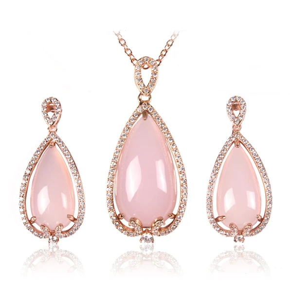 Pink Stone Water Drop Necklace And Earrings Sets Very Pink Stone Water Drop Necklace And Earrings Sets Very Beautiful Jewelry For Women Alw1651